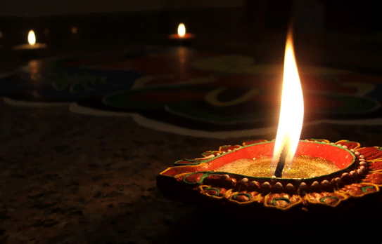 A Diwali candle lit in celebration for the Hindu festival. 