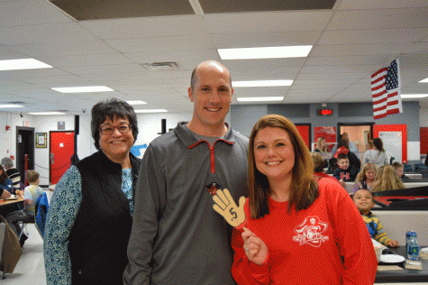 Mrs. Parsons, Mr. Thobe and Ms. Babb show their Pirate pride at the Chili Cook Off on Friday, February 12.