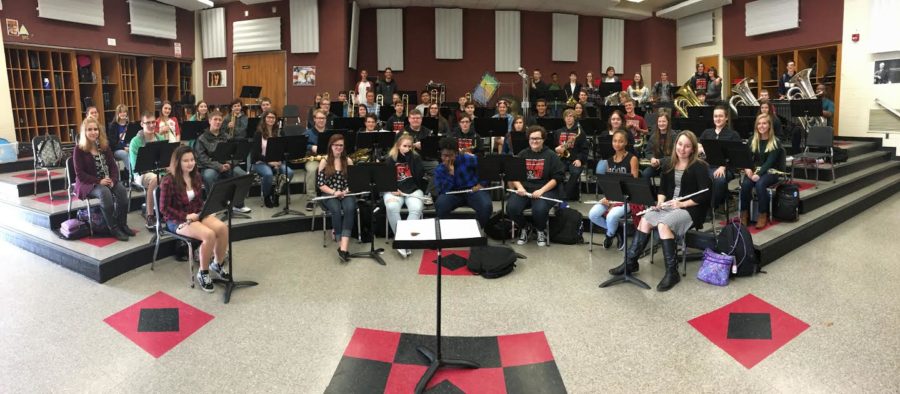 The WCHS Concert Band rehearsing during 7th period. 